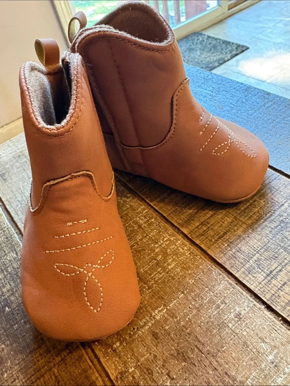 CARTERS 3-4m Brown Leather Booties - Soft Slip-On Toddler Shoes
